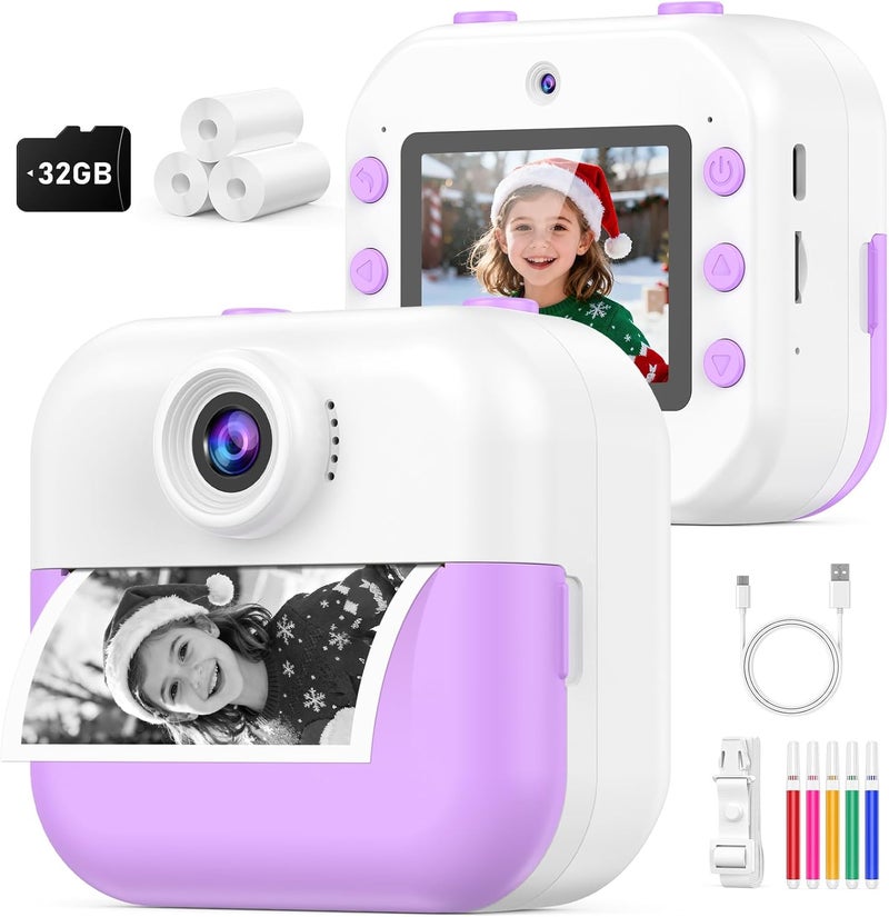 DITUPAN Kids Camera Instant Print for Kids Christmas Birthday Gifts Age 4-12,Quick-Release Prints Camera Toddler Portable Travel Toy 6 7 8 9 10 Year Old Girls-Purple - Image 1